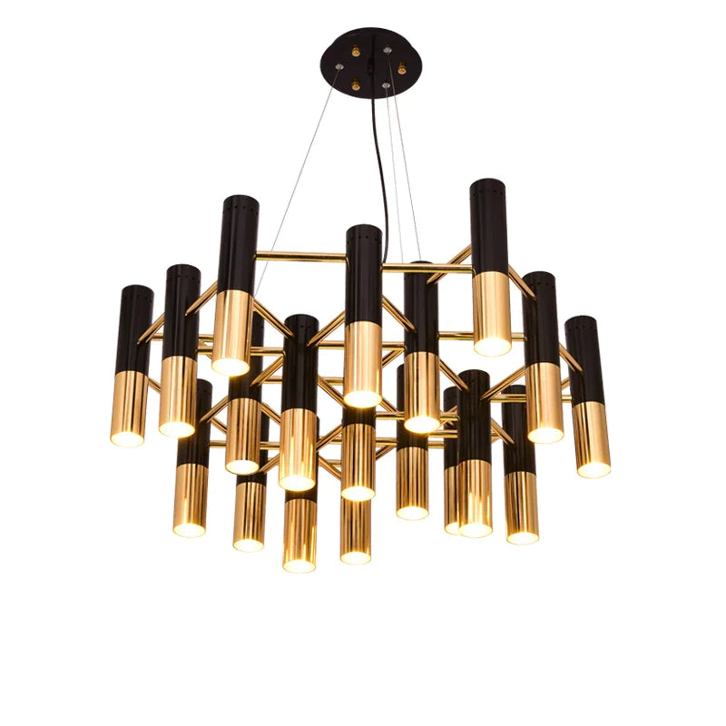 Afralia™ Metal Tube LED Chandelier, Black Gold Pipe Hanging Light