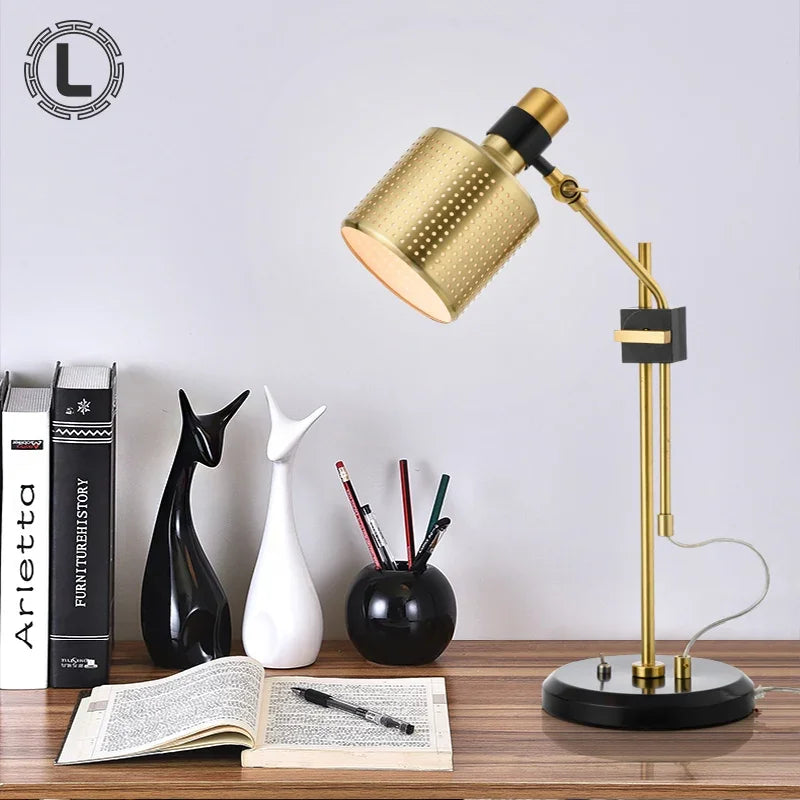 Afralia™ Postmodern Gold Desk Lamp for Living Room Bedroom Study Retro Minimalist Design
