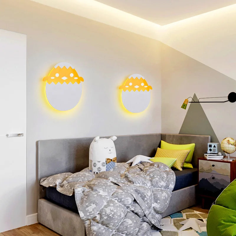 Afralia™ Dino Egg LED Kids Wall Lamp: Cute Cartoon Bedside Light for Nursery Bedroom