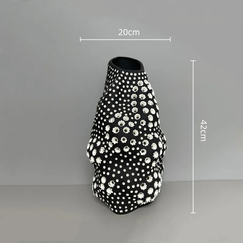 Afralia™ Polka-dot Hollow Ceramic Vase - Handcrafted Home Decor - Irregular Pattern
