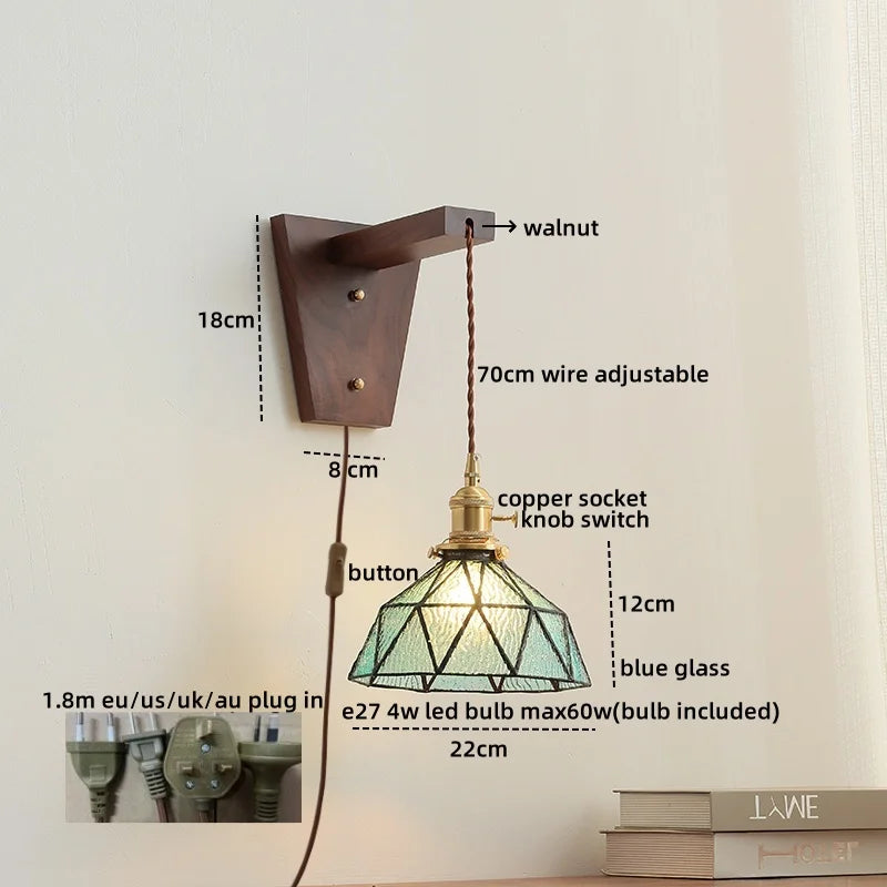 Afralia™ Walnut Copper LED Wall Lamp Sconce with Pull Chain Switch, Nordic Stair Light Fixtures