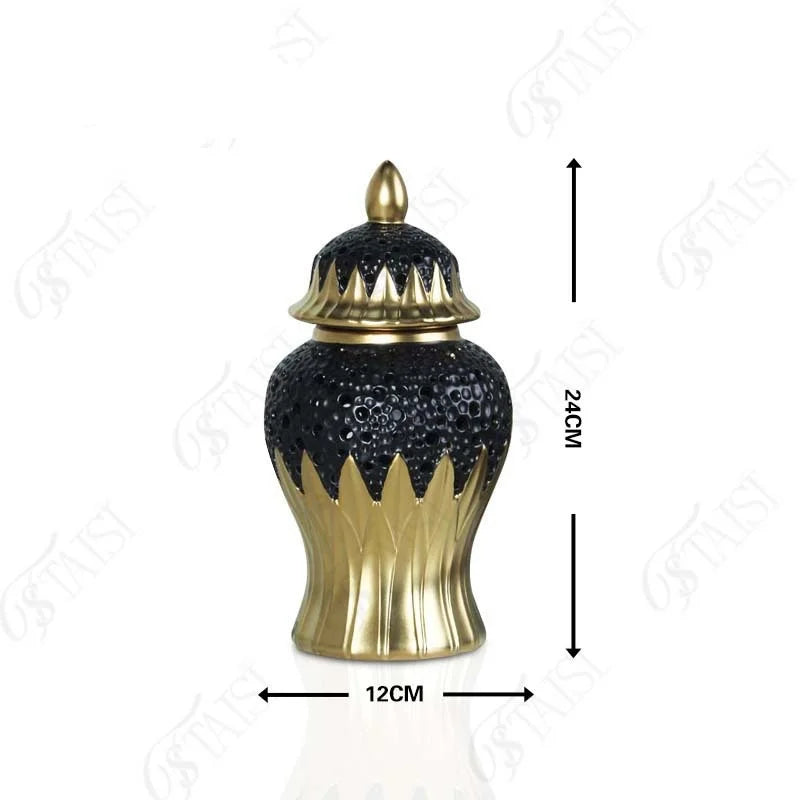 Afralia™ Elegant Golden Porcelain Jar for Home Decoration and Storage
