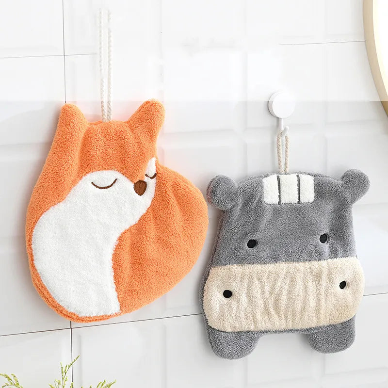 Afralia™ Cartoon Animals Coral Velvet Hand Towel - Microfiber Terry Towel with Quick Drying