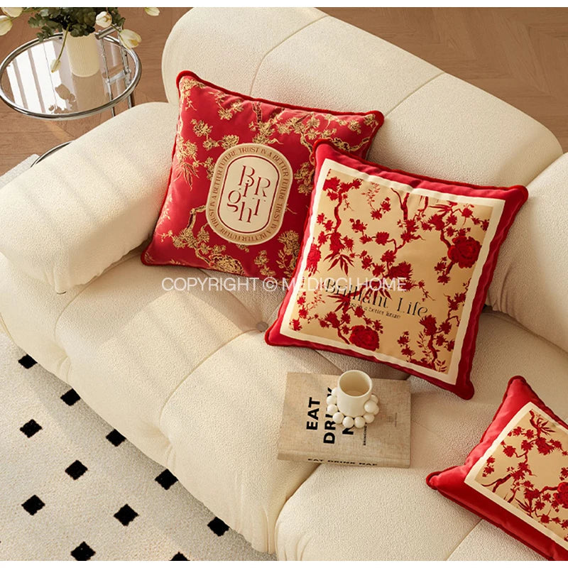 Afralia™ Luxe Velvet Retro Red Floral Print Lumbar Pillowcase 30x70cm