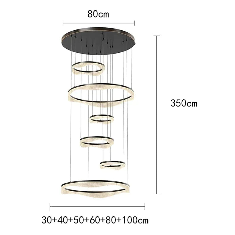 Afralia™ Modern LED Ring Stairs Pendant Chandeliers for Living & Dining Room Lighting