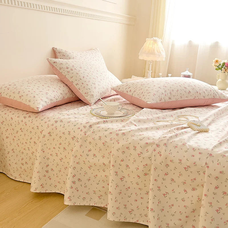 Afralia™ Vintage Plant Floral Cotton Flat Sheet Set with Pillowcases