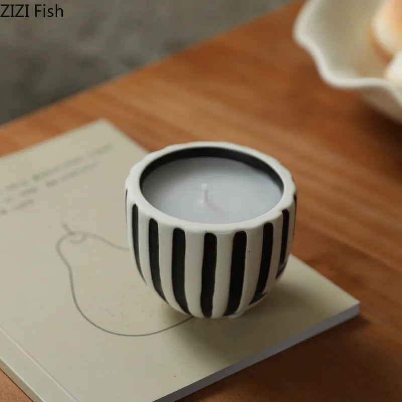 Afralia™ Ceramic Stripe Candle Holder Desk Decoration Wax Melt Burner Home Aroma Container