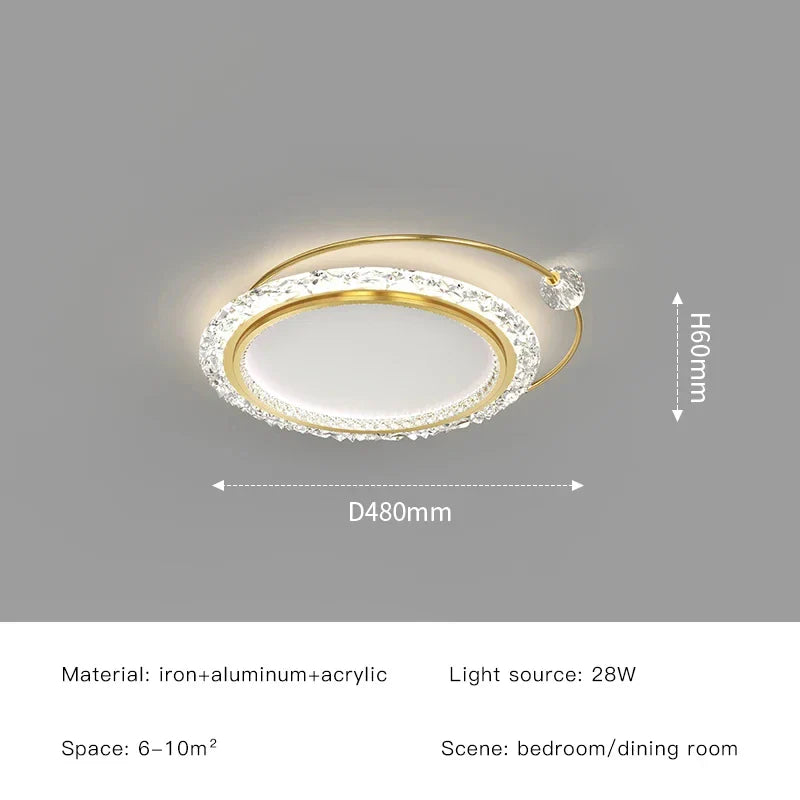 Afralia™ Golden Crystal LED Ceiling Lamps for Bedroom Kitchen Bathroom - Luxury Chandeliers