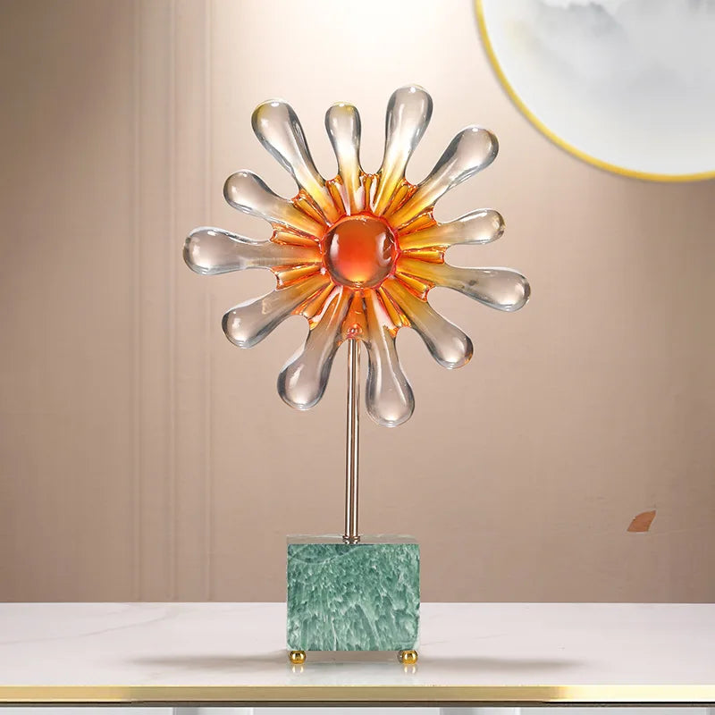 Afralia™ Resin Sunflowers Geometric Ornament Decor for Room, Abstract Gradient Sun Figurines