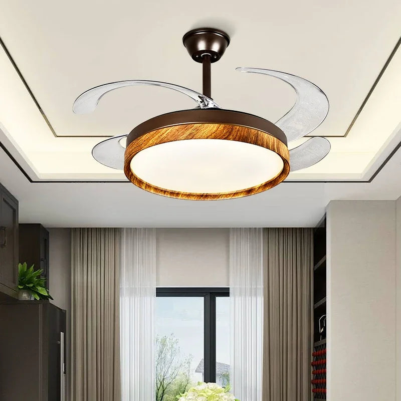 Afralia™ LED Solid Wood Round Ceiling Fan Light with Remote Control