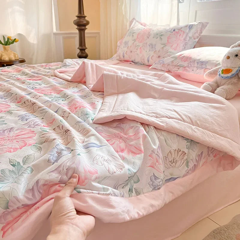 Afralia™ Fashion Flower Print Cool Blanket for Summer Comforter Single Double Bed Home Decor