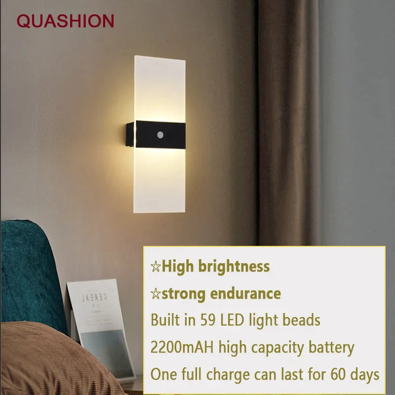 Afralia™ Motion Sensor Wall Sconce USB Rechargeable LED Light for Bedside and Corridor