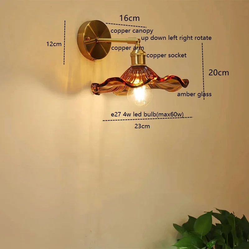 Afralia™ LED Copper Glass Wall Light Retro Luminaria De Parede