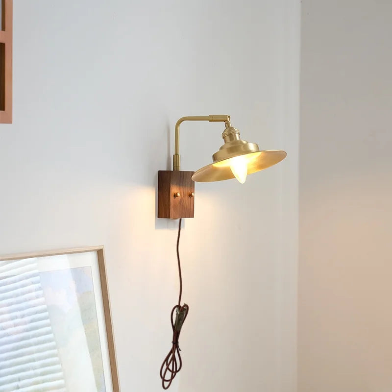 Afralia™ Wood LED Wall Light Up Down Rotate Copper Bedside Lamp