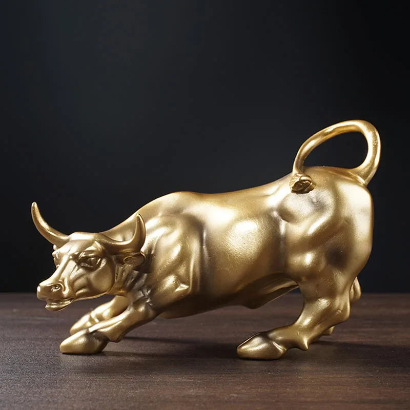 Afralia™ Gold Wall Street Bull Statue: Office Decor, Living Room Ornament, Desk Decoration