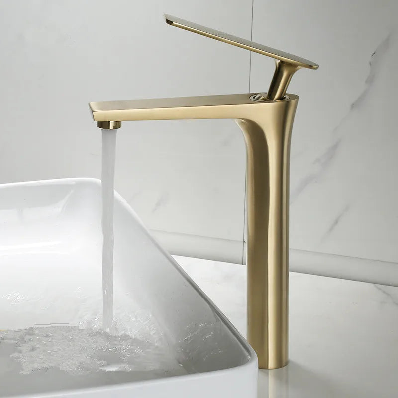 Afralia™ Brushed Gold Brass Basin Faucet Cold Hot Water Mixer Sink Tap Black/Chrome