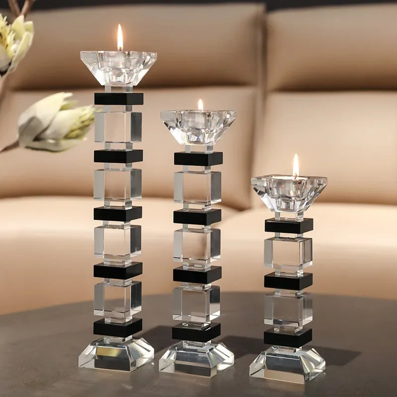 Afralia™ Geometric Glass Candle Holder Block Design Home Decor Accessory