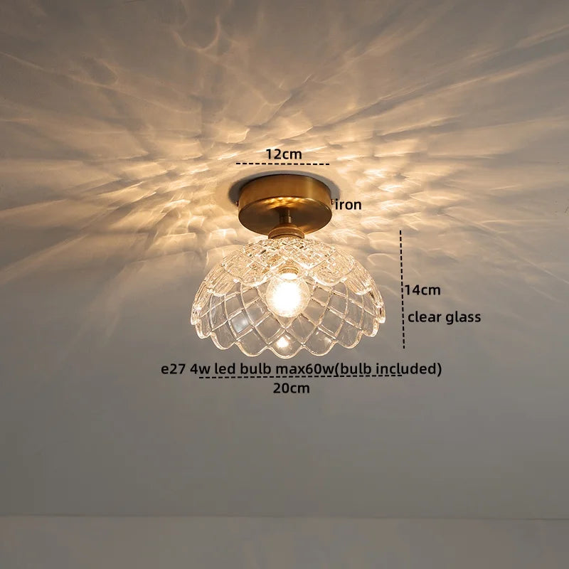 Afralia™ Copper Glass LED Ceiling Light for Indoor Kitchen Corridor Balcony Decor