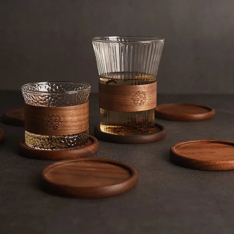 Afralia™ Walnut Wood Coaster Tea Coffee Cup Mat Set