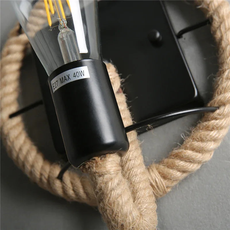 Afralia™ Retro Hemp Rope Wall Sconce - American Country Loft Lighting for Living Room