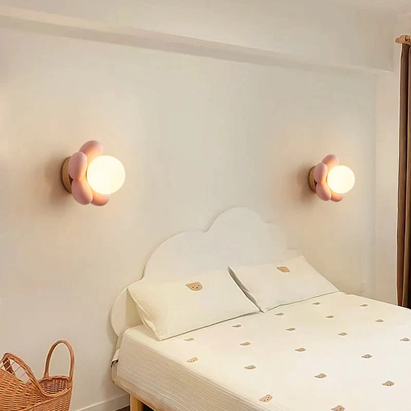 Afralia™ Kids Flower Resin Wall Lamp LED G9 Bulb White Pink Creative Bedroom Decor