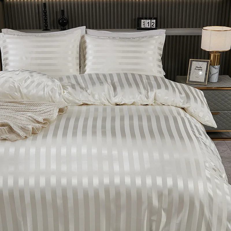 Afralia™ Satin Striped Silk Comforter Cover | High-End Queen King Bedding | Solid Color Luxe Duvet