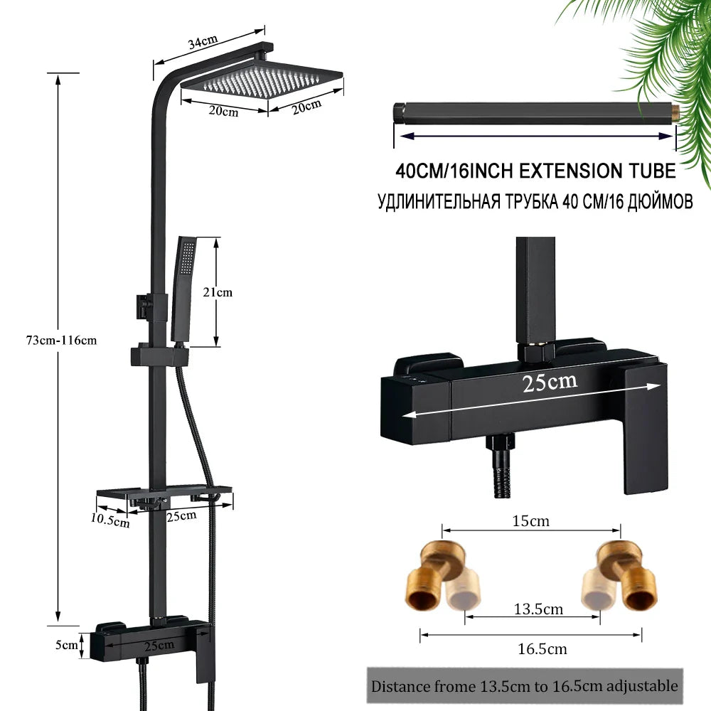 Afralia™ Black Rainfall Shower Faucet Set with Bathtub Tap and Height Adjust Shower Mixer
