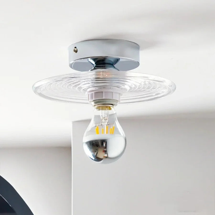 Afralia™ Water Ripple LED Ceiling Light Amber Glass Home Decor Japan Style