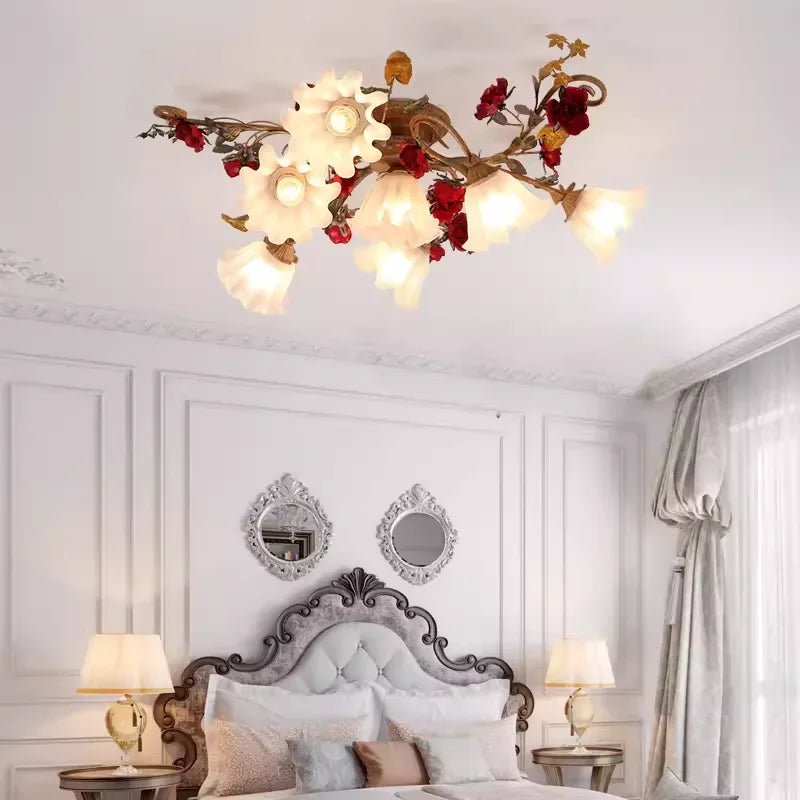 Afralia™ Romantic Retro Flower Ceiling Chandelier LED Light for Living Room Bedroom