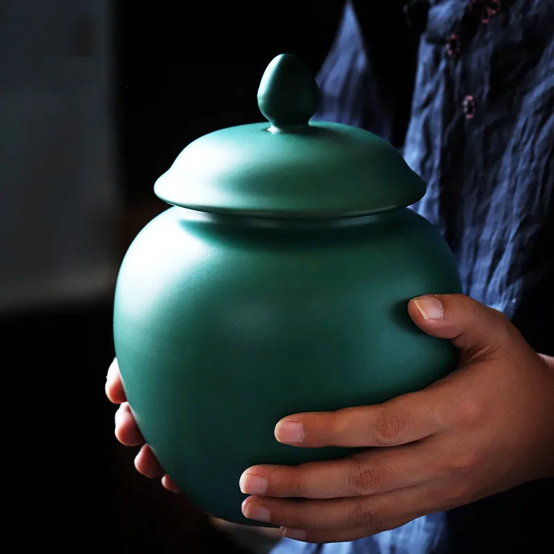 Afralia™ Green Ceramic Tea Caddy Jar: Airtight Porcelain Storage Container, Kitchen Decoration Bottle