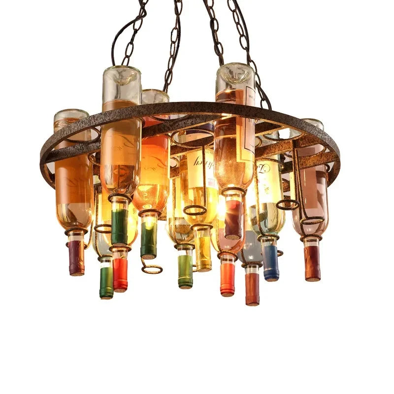 Afralia™ Retro LED Wine Bottle Iron Pendant Light for Kitchen & Bar