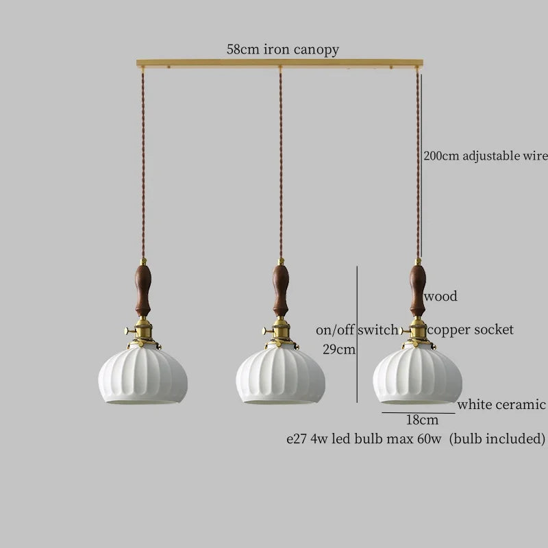 Afralia™ Wood Handle LED Pendant Lights Japanese Vintage Style Bar Bedroom Living Room HangLamp