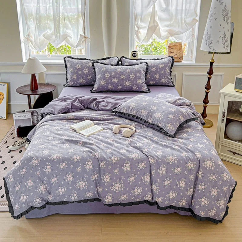 Afralia™ Wrinkled Yarn Lace Bedding Set: New Printed Cotton Duvet Cover Kit for Double Bed