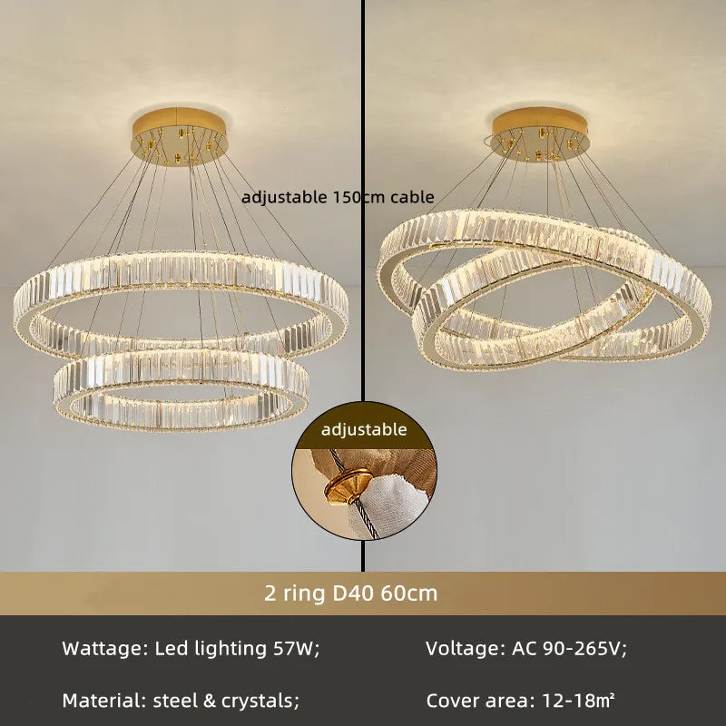 Afralia™ Crystal Circle LED Chandelier: Nordic Modern Stairs Pendant Lighting with Dimmable LED for Living Room