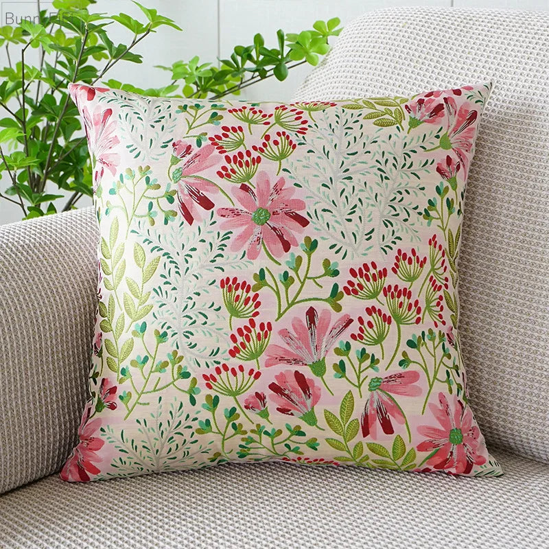 Afralia™ Jacquard Floral Pillow Cover 45x45cm Pink Green Blue Soft Smooth Touch