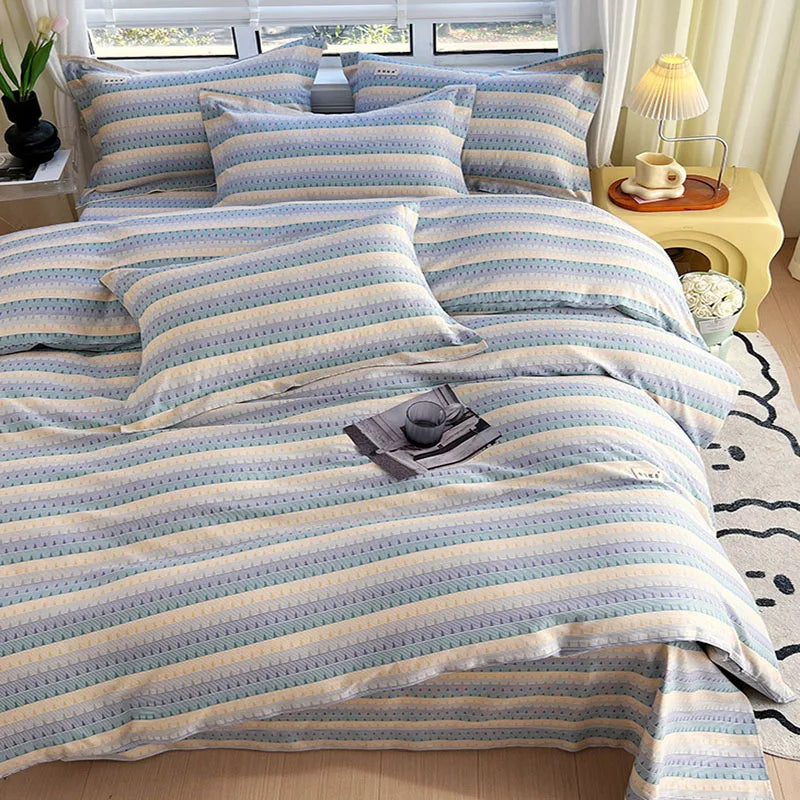 Afralia™ Luxury Cotton Stripe Printed Bedding Sets for Queen King Beds.
