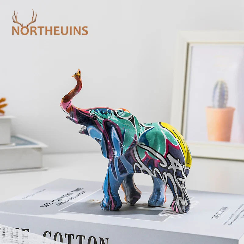 Afralia™ Elephant Resin Figurines Art Colorful Animal Statues Handicrafts Home Decor Accessory