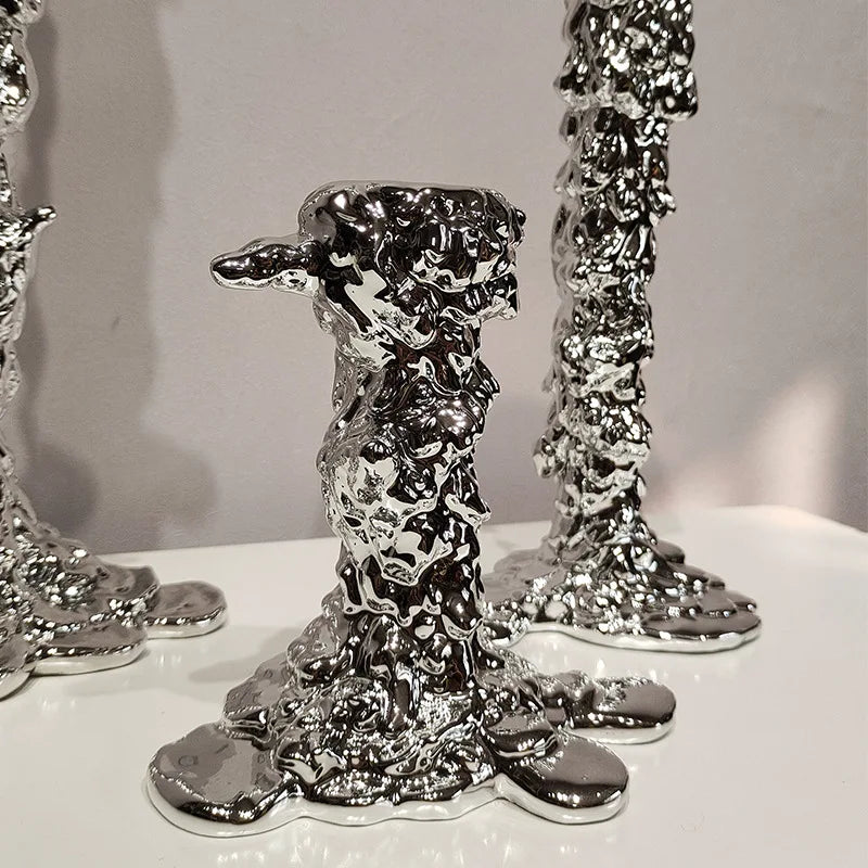 Afralia™ Golden Candlestick Holder Resin Plated Melt Shape for Wedding & Home Decor