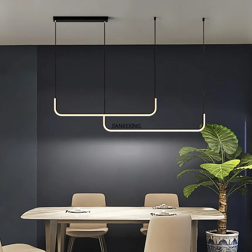 Afralia™ LED Chandelier: Modern Black Gold Dimmable Lighting for Dining Room, Kitchen Table
