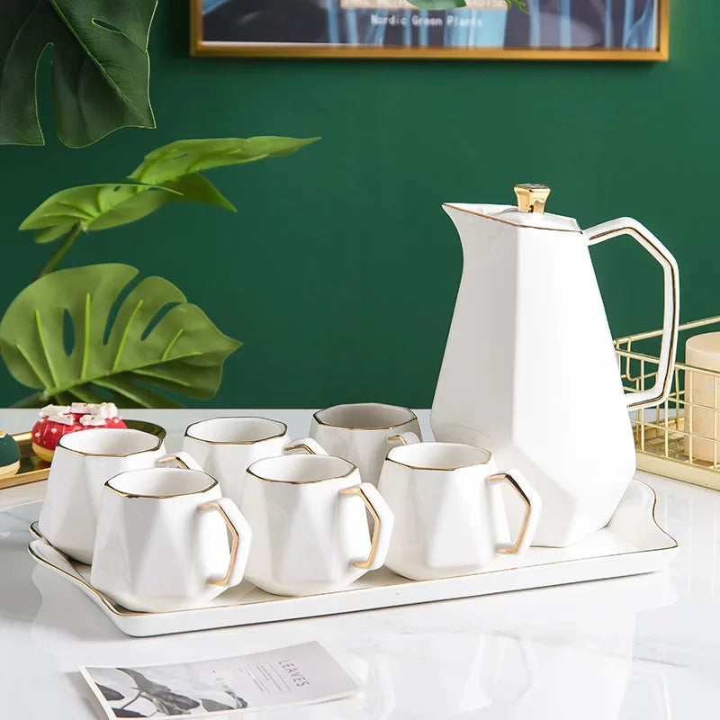Afralia™ Phnom Penh Ceramic Tea Set Multicolor Pot Cup Tray Home Decor