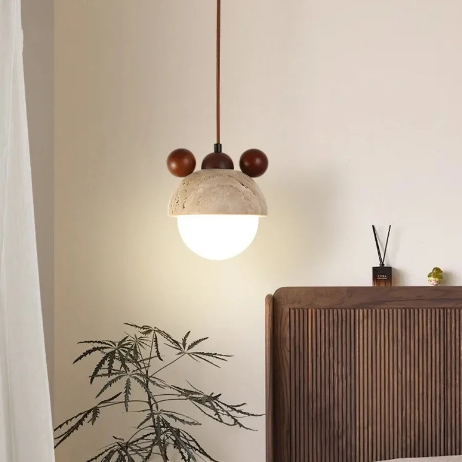 Afralia™ Yellow Travertine Stone LED Pendant Lights for Kitchen Dining, Nordic Modern Hang Lamp