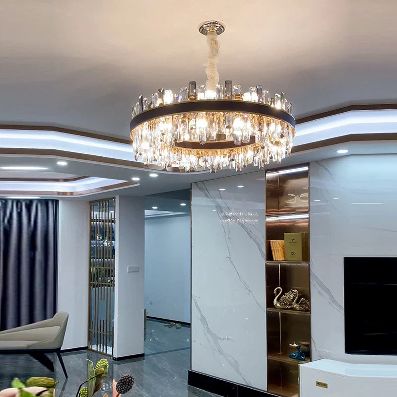 Afralia™ Crystal Leather Chandelier | Modern LED Lustres for Living Room & Dining Room