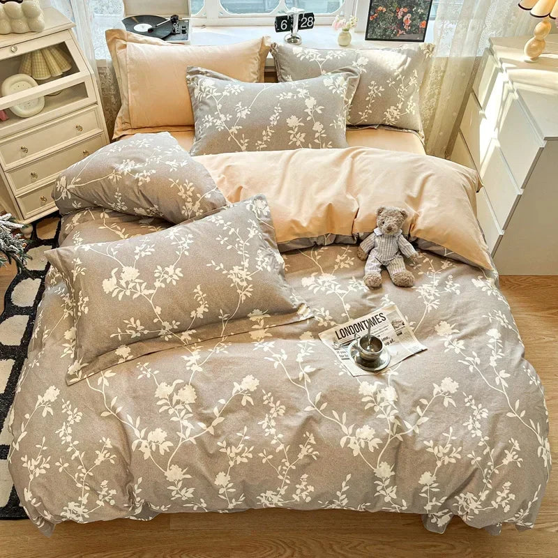 Afralia™ Sanded Cotton Bedding Set King Queen RU Size Duvet Cover Sets, Premium Quality