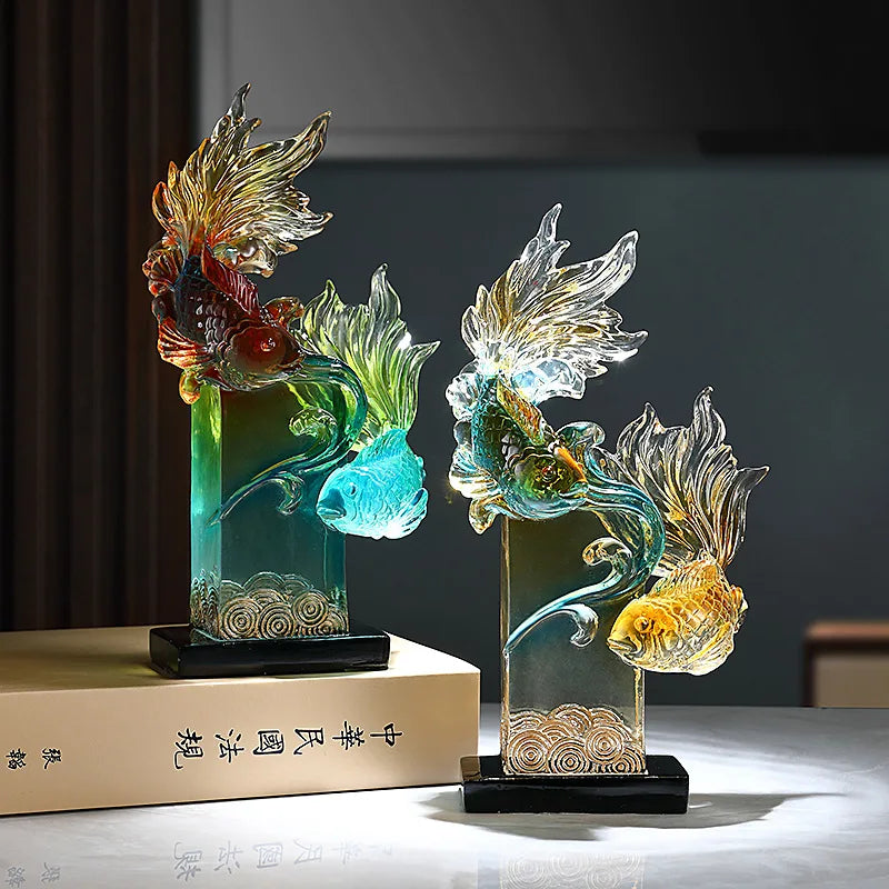 Afralia™ Gradient Goldfish Resin Sculpture - Home Decoration