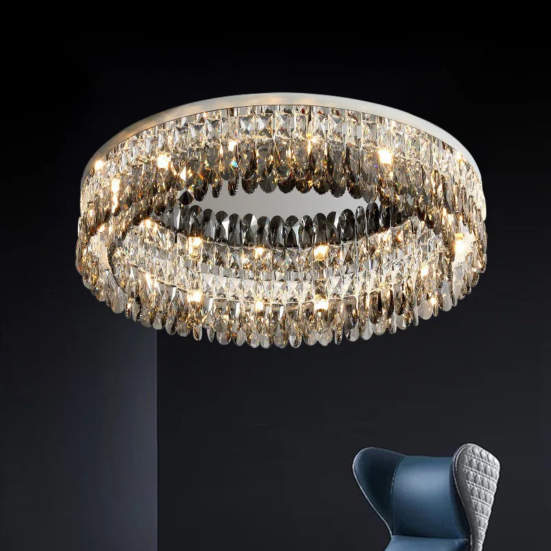 Afralia™ Smoke Grey Crystal Ceiling Lights: Modern LED Room Lamp for Living Room, Kitchen, Bedroom