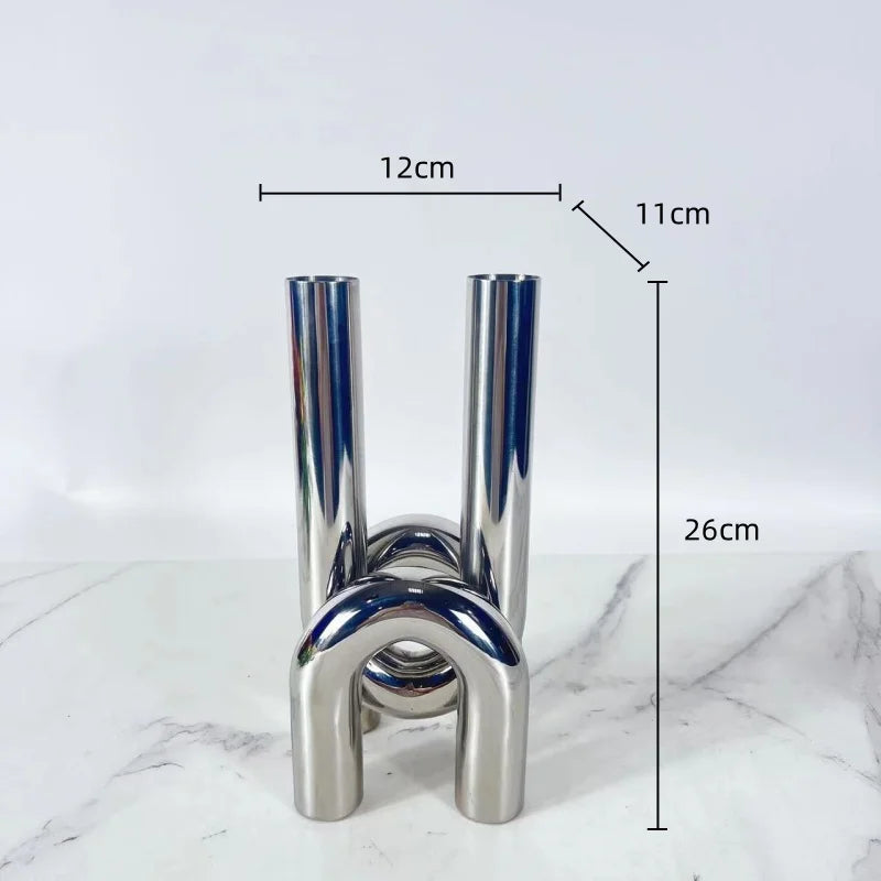Afralia™ Stainless Steel Pipe Sculpture: Modern Metal Handcrafts for Home Decor & Flower Arrangement