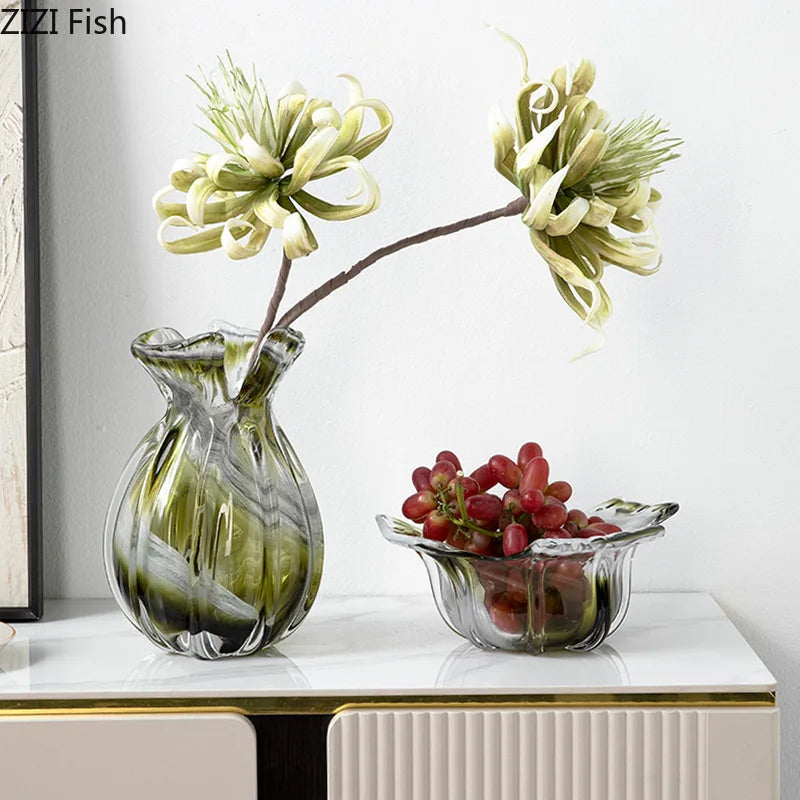 Afralia™ Green Glass Vase Hydroponics Plant Pots for Table Decoration and Floral Arrangement