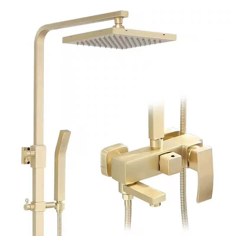Afralia™ Brushed Gold Bath & Shower Faucet Set for Luxurious Rainfall Experience