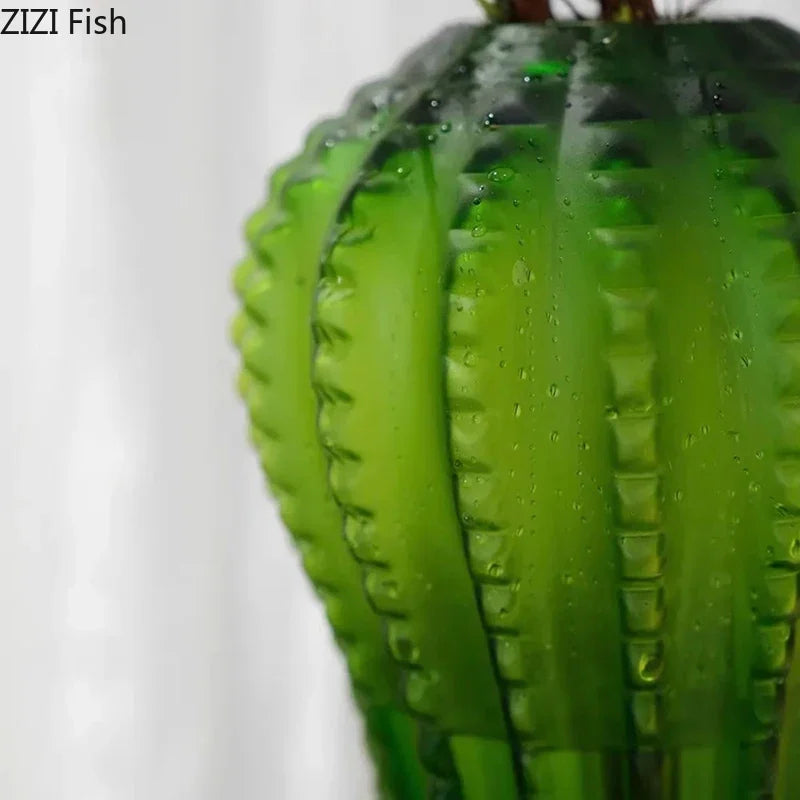Afralia™ Cactus Frosted Glass Vase Table Decoration Artificial Flower Arrangement