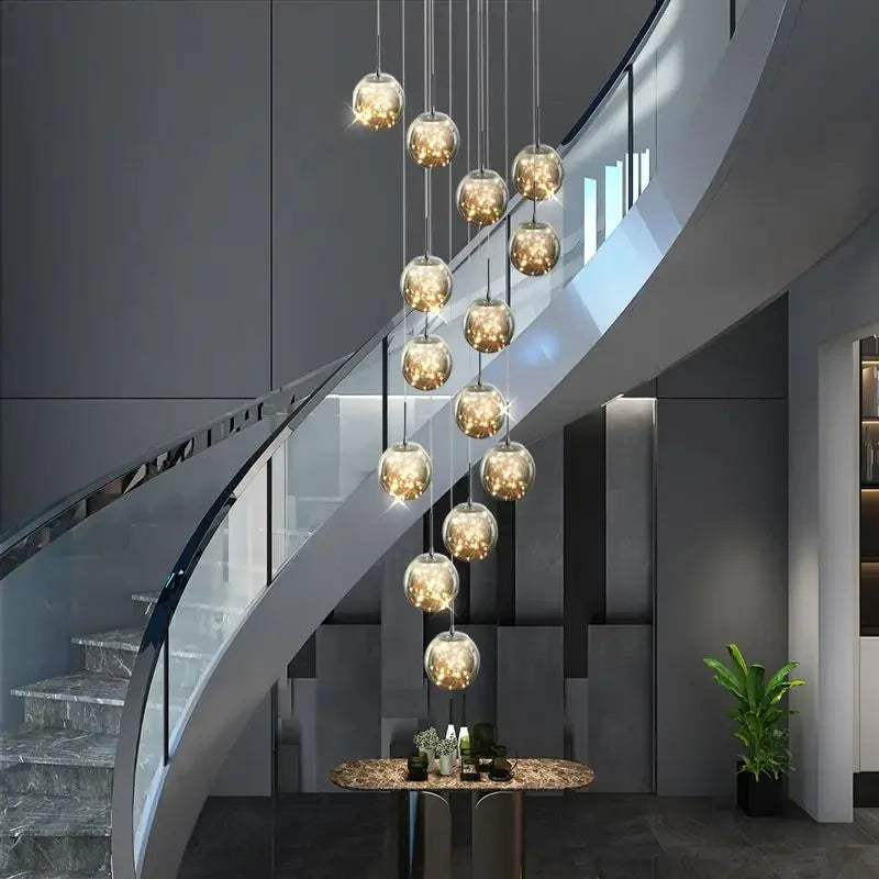 Afralia™ Spiral Staircase Chandelier Crystal Ball Pendant Light for Modern Living Room